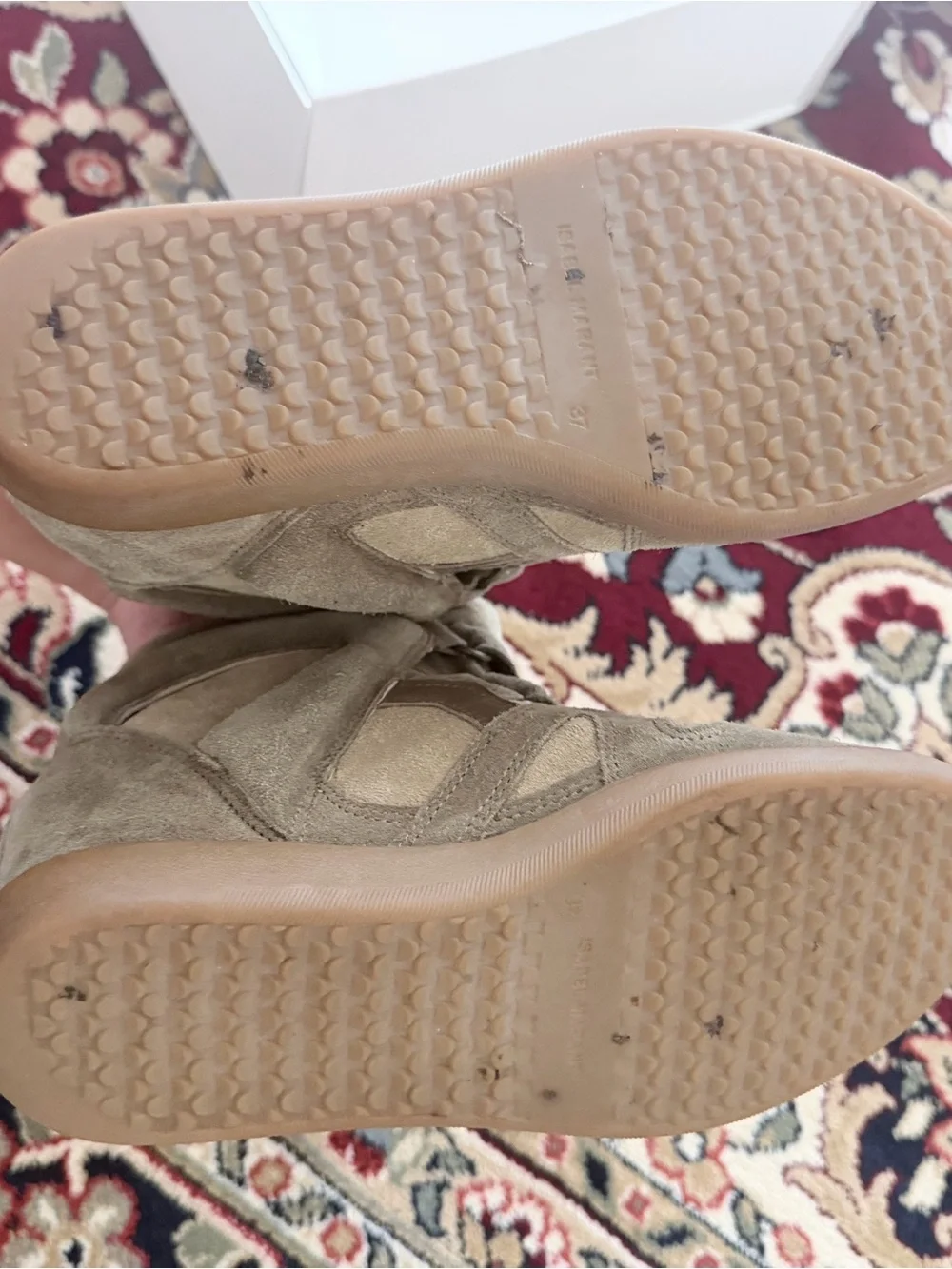 Isabel Marant Taupe High-Top Suede Wedge Sneakers